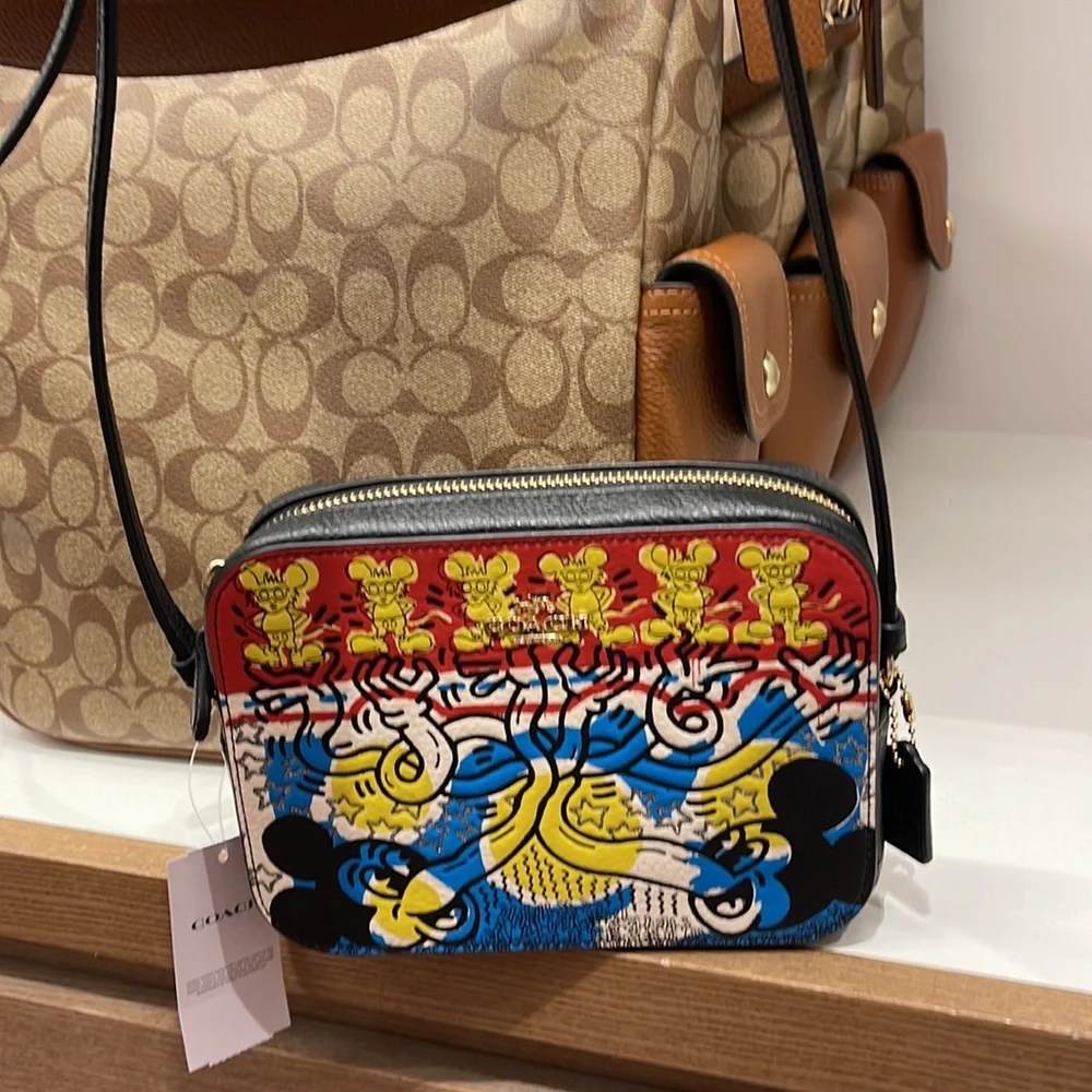 Coach Disney Mickey Mouse X Keith Haring Mini Camera Bag Gold/Chalk Black Multi